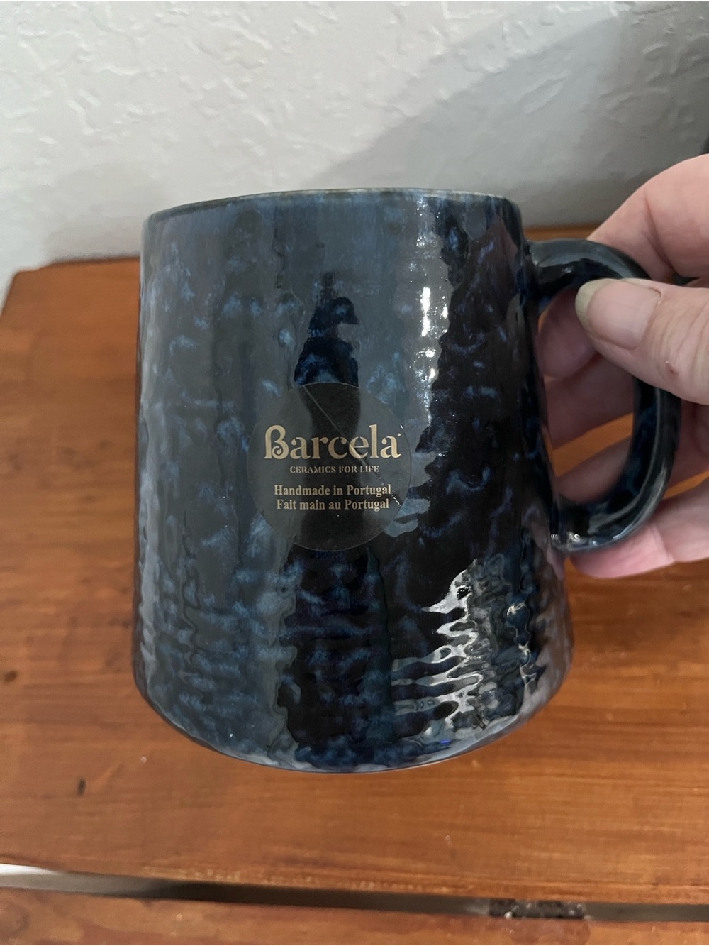Barcela Handmade Ceramic Mug Portugal Rare Glaze color Deep Blue/Black Glaze NWT